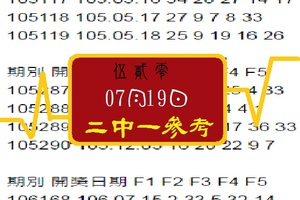 伍貳零07-19-2017心動今彩二中一參考。心水報報~