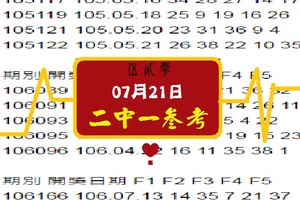 07/21/2017今彩539『伍貳零專區、二中一參考、心動爆報』。