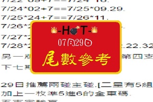 07-29-2017今彩539-〈HOT專車、落球加7、尾數分享〉。