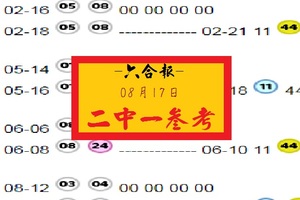 2017發財笈六合報報~＜08月17日、二中一、心水版路參考＞。