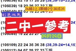 彩色斑馬今彩參考ˇ09/29/2017二中一參考看麥!!分享版