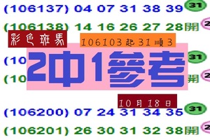 2017今彩ˇ彩色斑馬到期2中1~10/18日分享版!!