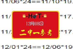 2017HOT精彩心水報~12月08日二中一參考精彩(今彩)無極限