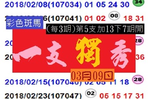 2018彩色斑馬今彩539區分享版03月09日一支獨秀歡喜就好