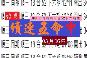 2018怡貞今彩分享續連五命中03月16日專車參考這支挖甲意!