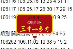 2018伍貳零三中一精彩參考噗通噗通03月19日今彩分享