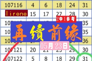 2018今彩2中1再續前緣lirene05月23日好康報