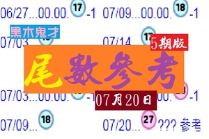 2018黑木鬼才今彩5期版07月20日尾數參考