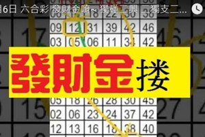 12月6日 六合彩 發財金唷~ 獨碰二興 二獨支二專車