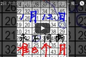 1月12日 六合彩 準8個月 一中一 永不間斷 ~ 獨支專車