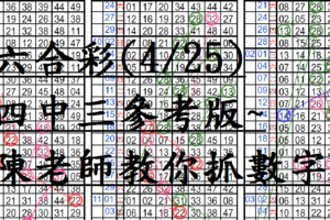 4月25日~六合彩~四中三參考版~陳老師教你抓數字!