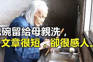 教授吃飽後，竟把碗留給 80歲的老母親洗：「媽，洗碗嘍…」文章雖短， 卻很感人..