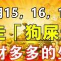 10月15，16，17號走狗屎運，錢財多多的生肖