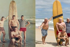 50年後的首次重逢，這四位老人在海邊同一地點拍下同一姿勢的照片，沒想到他們原來還有「這樣」淵源！！
