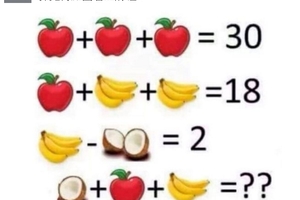  你是天 才嗎??請依照下圖中算式，推算出椰子＋蘋果＋香蕉＝？