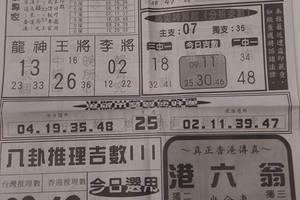 12/8 台中晚報  六合參考