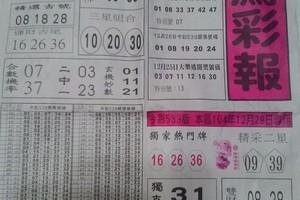 12/29 黑鷹彩報  六合參考