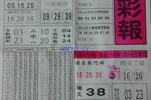 1/16 黑鷹彩報  六合參考