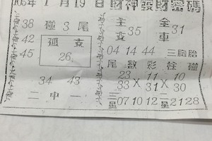 1/19 財神發財密碼  六合參考