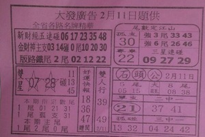 2/11 大發廣告  六合參考