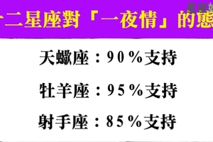 十二星座對「一夜情」的態度是支持還是反對，牡羊的我表示支持！