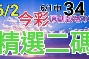 今彩539  6/2 精選二碼 6/1中34 二中一 請點圖看看 !