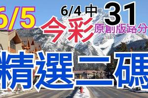 今彩539  6/5 精選二碼 6/4中31 二中一 請點圖看看 !