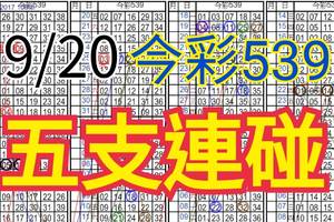 9/20 今彩539 自創版路  五支連碰 供您參考 !