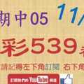 [今彩539神算] 11月9日 上期中05 5支 單號定位 雙號 拖牌