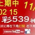 [今彩539神算] 11月16日 上期中02 15 5支 單號定位 雙號 拖牌