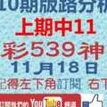 [今彩539神算] 11月18日 上期中11 獨支 10期版路分析