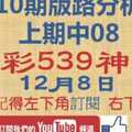 今彩539神算] 12月8日 上期中08 獨支 10期版路分析