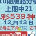 [今彩539神算] 12月13日 上期中21 2支 10期版路分析