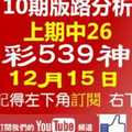 [今彩539神算] 12月15日 上期中26 2支 10期版路分析