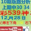 今彩539神算] 12月28日 上期中30 34 2支 10期版路分析