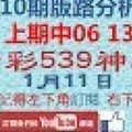 [今彩539神算] 1月11日 上期中06 13 2支 10期版路分析