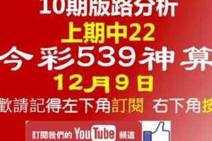 [今彩539神算] 12月9日 上期中22 2支 10期版路分析