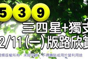 2017/12/11(一)今彩539：三、四星+獨支版路欣賞