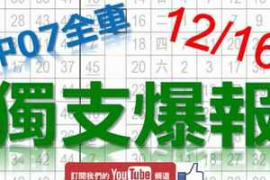 12月16日 六合彩爆報 上期中獨支07全車 獨支爆報 鎖定孤支 版路