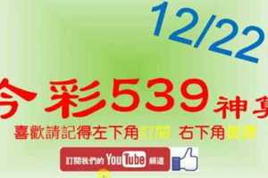 今彩539神算] 12月22日 4支 單號定位 雙號 拖牌