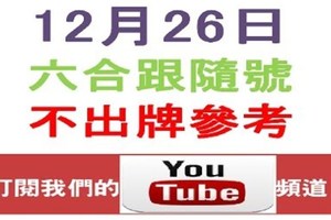 六合跟隨號-12月26日六合彩不出牌參考