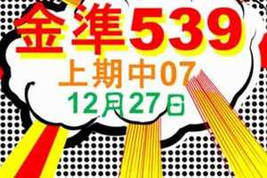 [金準539] 今彩539 12月27日 上期中07 四星獨碰版路該出來了