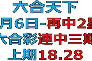 六合天下再中二星-1月6日六合彩號碼預測壹版-上期18.28