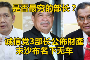 诚信党3部长公佈財產，末沙布名下无车，是否最穷的部长？