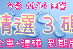 今彩539 09/14 田馨 精選3碼 供您參考