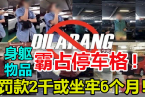 以身軀或物品霸佔停車格　或被罰款2千或坐牢6個月！ 