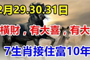 12月29.30.31日有橫財，有大喜，有大獎，7生肖接住富10年！