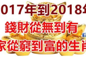 2017年到2018年，錢財從無到有，家從窮到富的生肖！