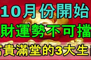 十月份開始財運勢不可擋，富貴滿堂的3大生肖！