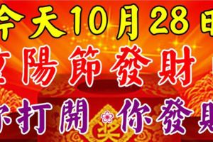 今天2017年10月28日，重陽節發財日！誰打開，誰發財！